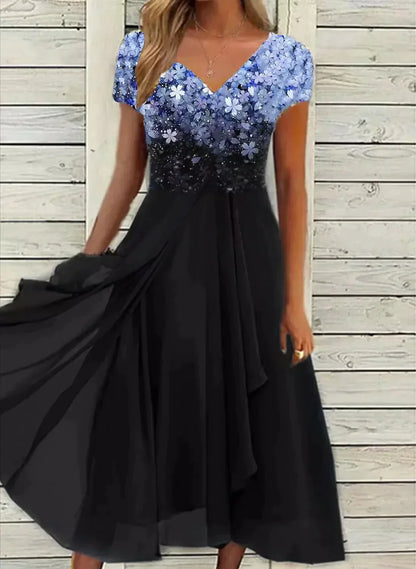 Women's Wedding Guest Floral V Neck Midi Dress