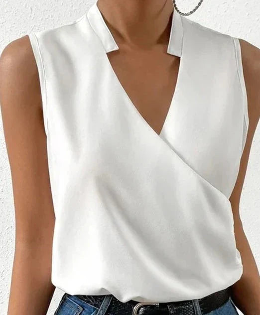 Women's Cocktail V Neck Sleeveless Wrap Blouse Top