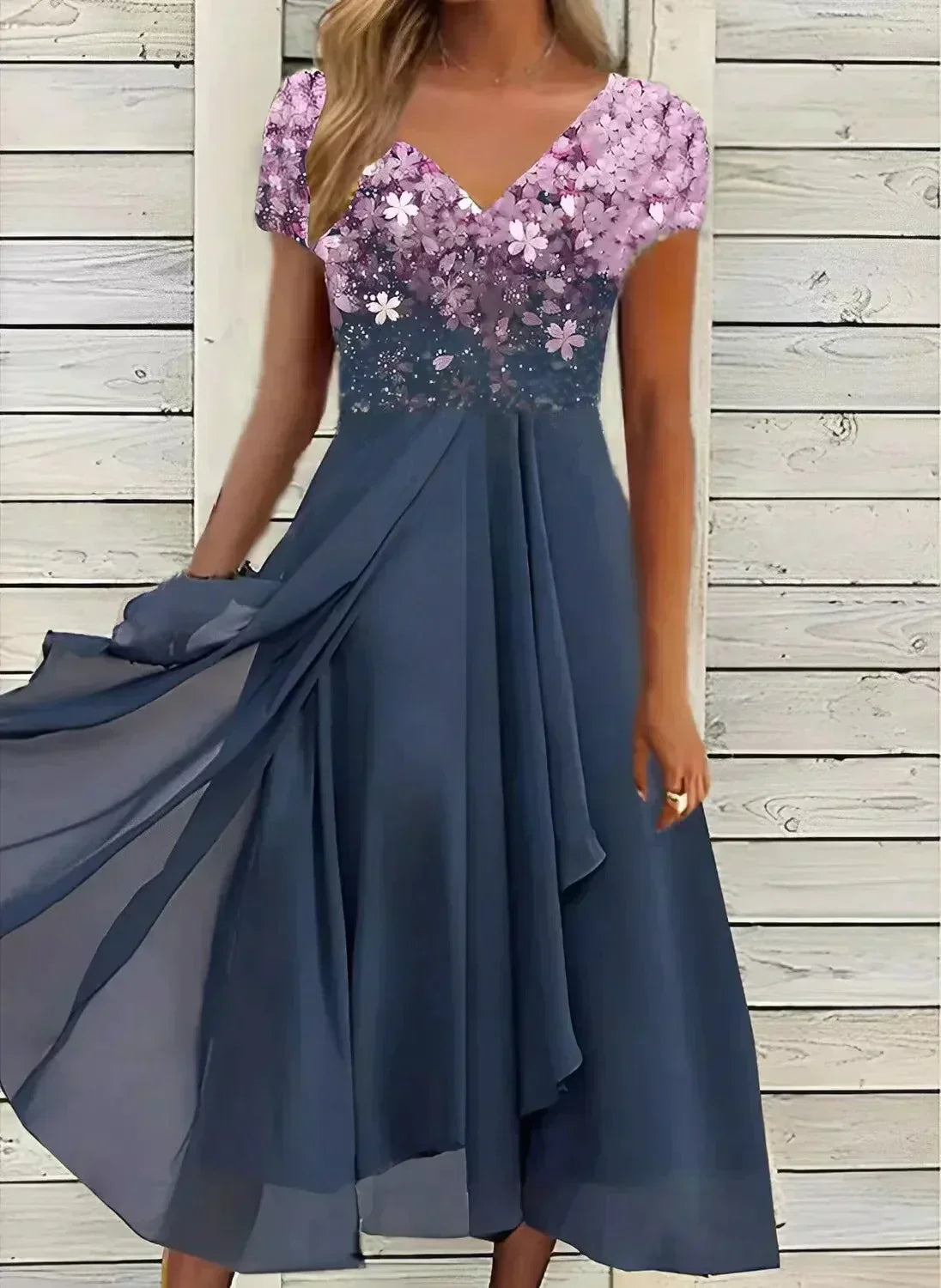 Women's Wedding Guest Floral V Neck Midi Dress