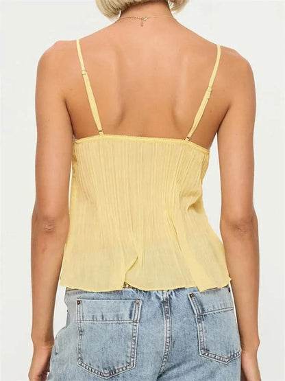 Women's Lace V Neck Pleated Cami Tank Top - product image 5