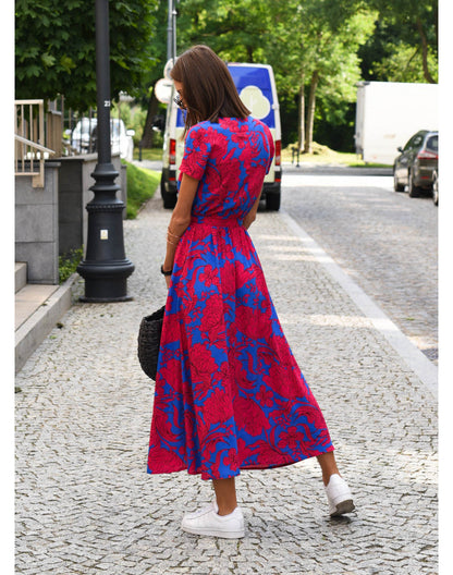 Women's Wedding Guest Floral V Neck Midi Wrap Dress