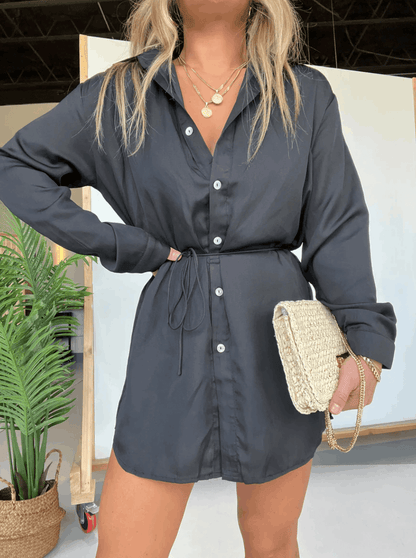 Women's Long Sleeve Button Front Shirt Romper - product image 14