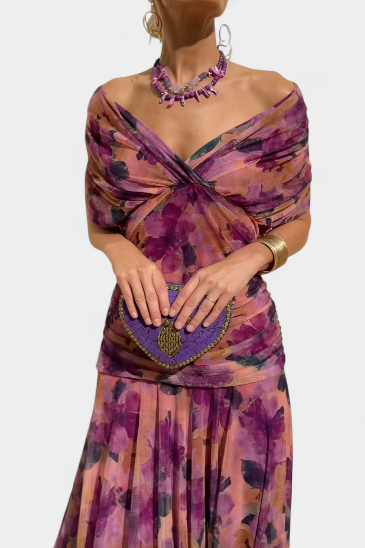 Women's Wedding Guest Off Shoulder Ruched Maxi Dress