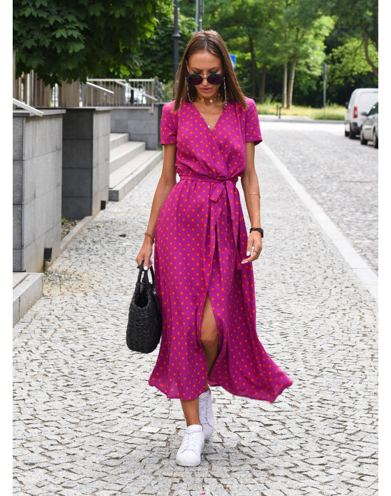 Women's Wedding Guest Floral V Neck Midi Wrap Dress