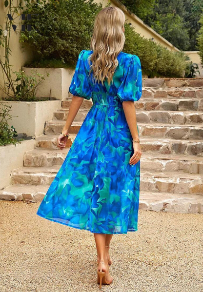 Women's Wedding Guest Floral V Neck Midi Dress