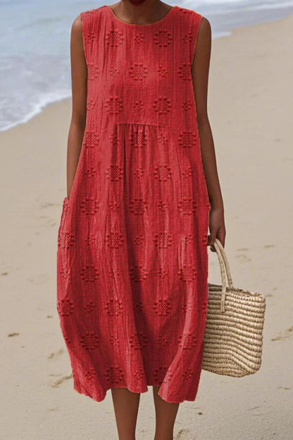 Women's Summer Embroidered Sleeveless Midi Dress