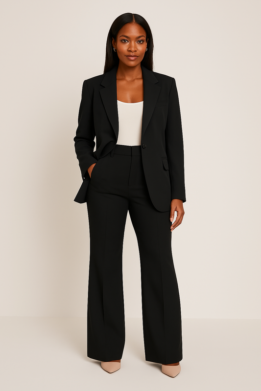 Women's Formal Tailored Blazer and High Waisted Pants Set