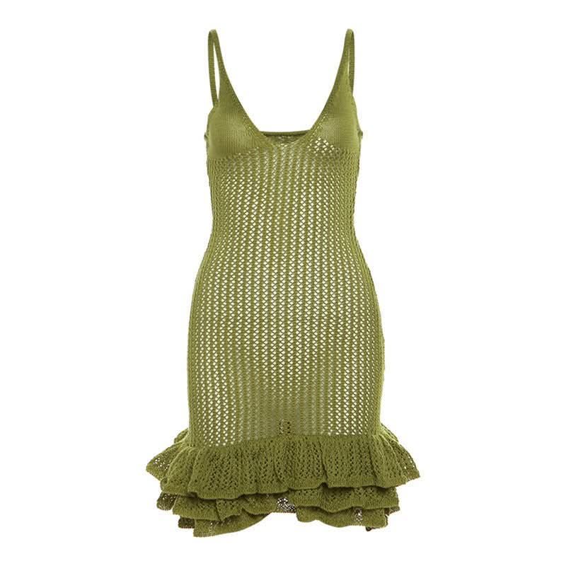 Women's Summer Crochet Scoop Neck Ruffle Mini Dress - product image 3