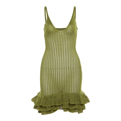 Women's Summer Crochet Scoop Neck Ruffle Mini Dress - product image 3