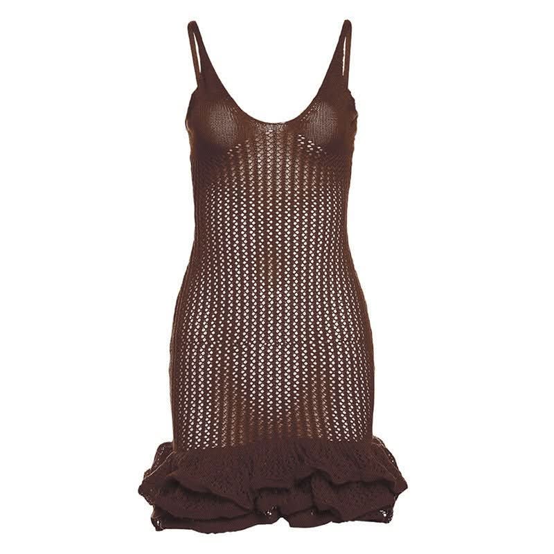 Women's Summer Crochet Scoop Neck Ruffle Mini Dress - product image 15