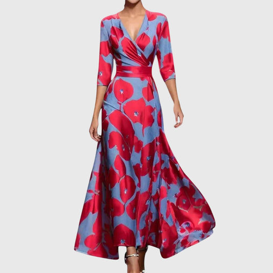 Women's Wedding Guest Floral V Neck Maxi Dress
