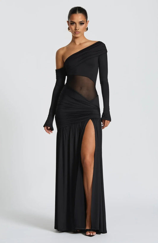 Women's Cocktail One Shoulder Slit Maxi Dress
