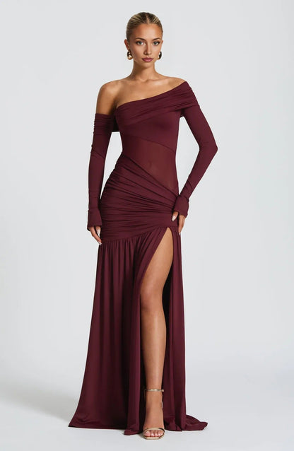 Women's Cocktail One Shoulder Slit Maxi Dress