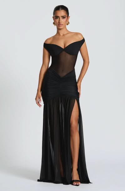Women's Cocktail Off Shoulder Ruched Maxi Dress With Slit - product image 2