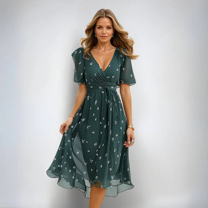 Women's Wedding Guest Floral V Neck Midi Dress