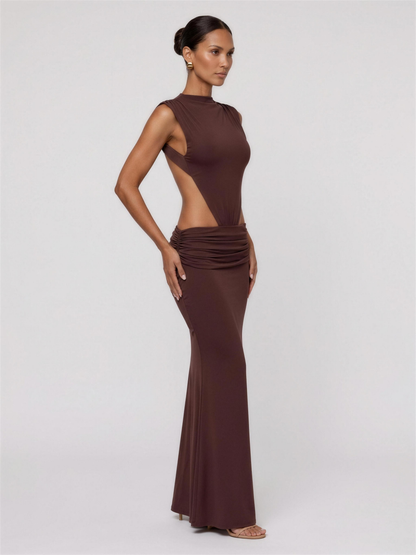 Burnt Orange Cutout Fishtail Maxi Dress - Brown