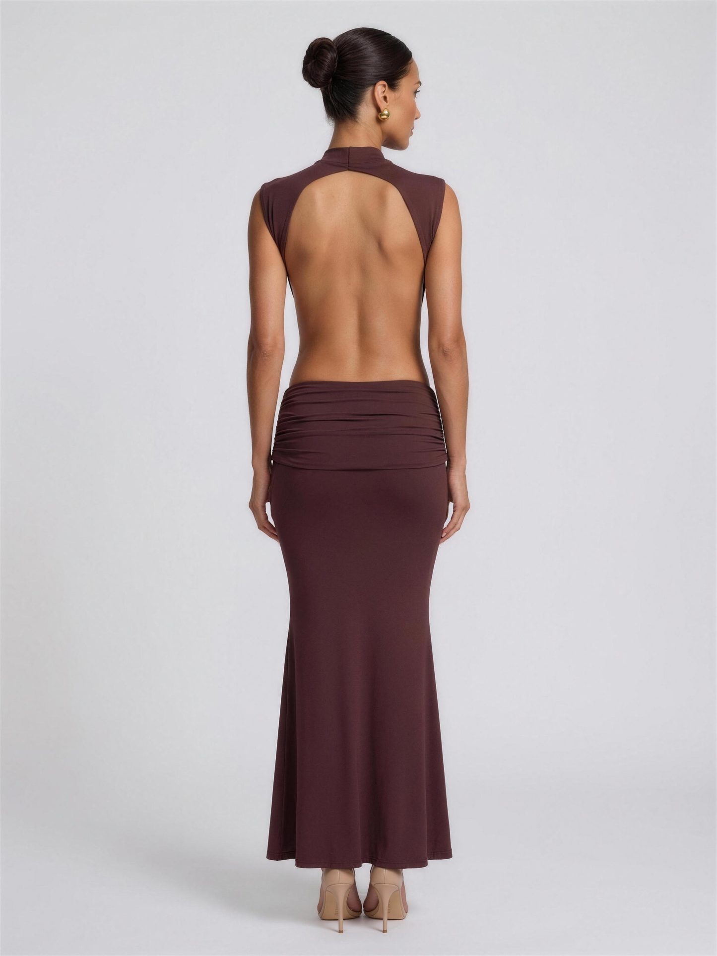 Burnt Orange Cutout Fishtail Maxi Dress - Brown