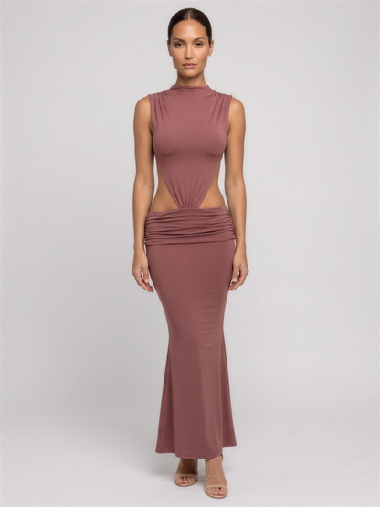 Burnt Orange Cutout Fishtail Maxi Dress - Rose Brown