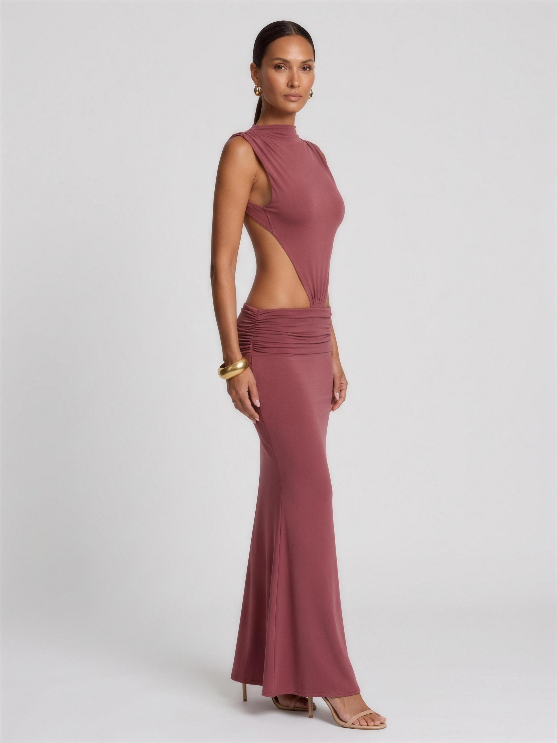 Burnt Orange Cutout Fishtail Maxi Dress - Rose