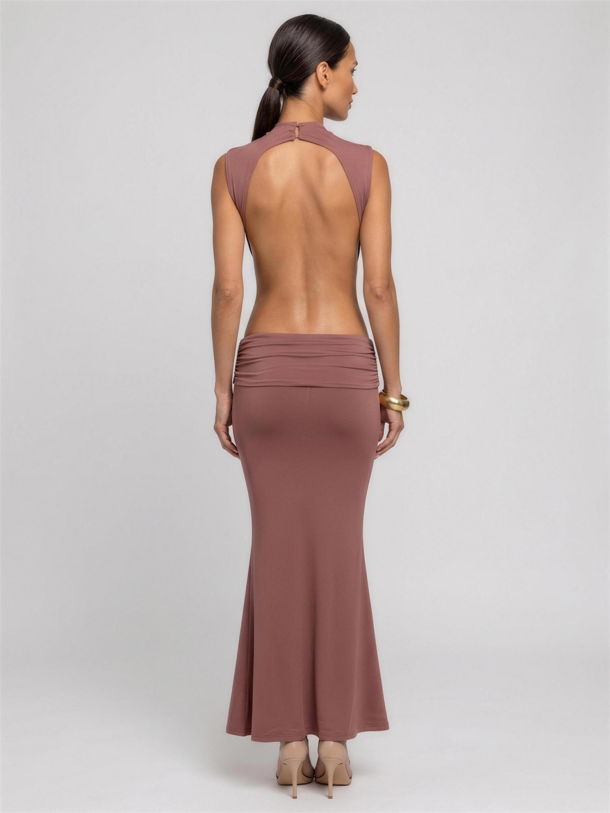 Burnt Orange Cutout Fishtail Maxi Dress - Rose