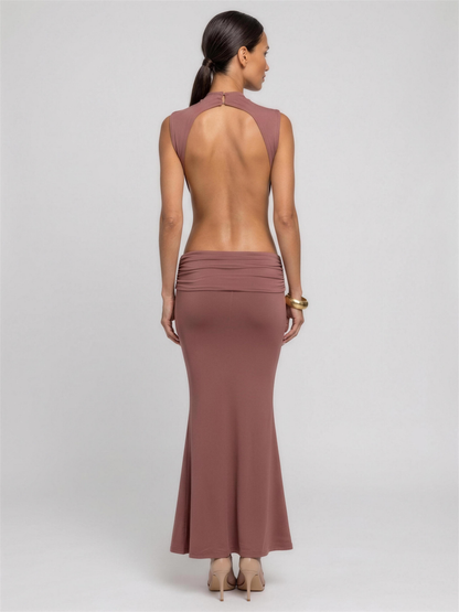 Burnt Orange Cutout Fishtail Maxi Dress - Rose