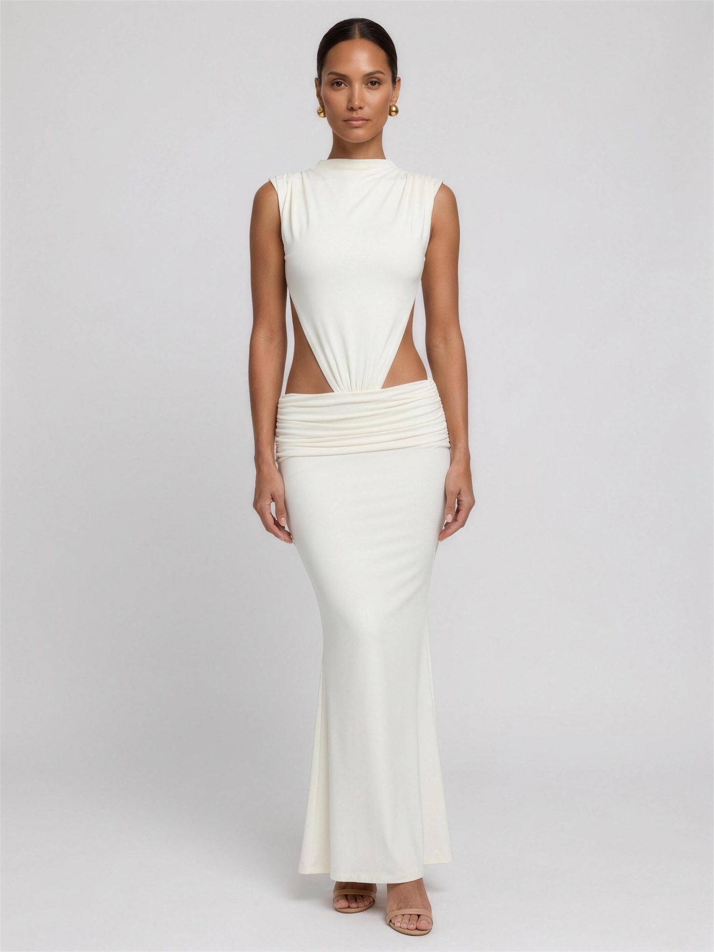 Burnt Orange Cutout Fishtail Maxi Dress - Ivory