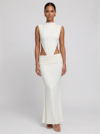 Burnt Orange Cutout Fishtail Maxi Dress - Ivory