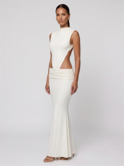 Burnt Orange Cutout Fishtail Maxi Dress - Ivory