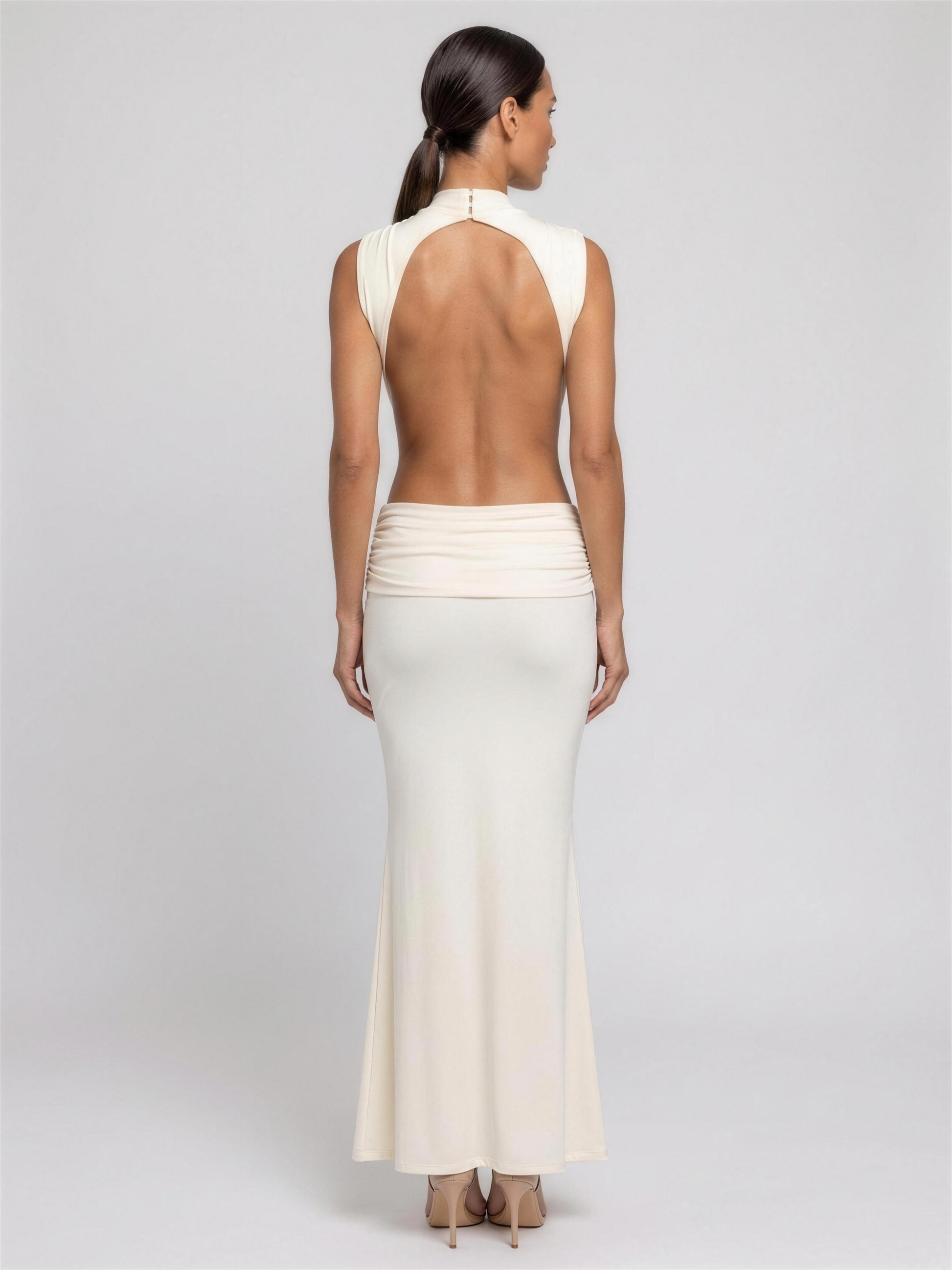 Burnt Orange Cutout Fishtail Maxi Dress - Ivory