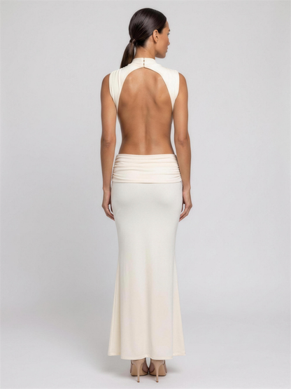 Burnt Orange Cutout Fishtail Maxi Dress - Ivory
