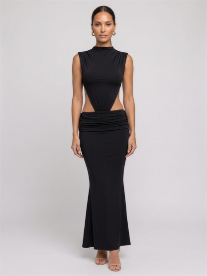 Burnt Orange Cutout Fishtail Maxi Dress - Black