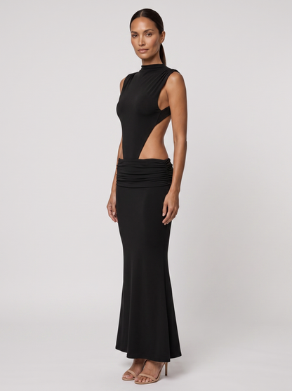 Burnt Orange Cutout Fishtail Maxi Dress - Black