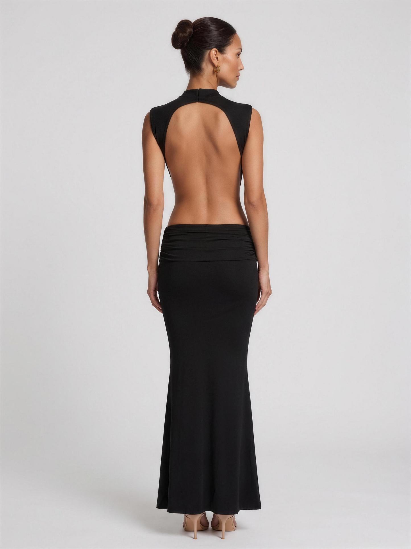 Burnt Orange Cutout Fishtail Maxi Dress - Black