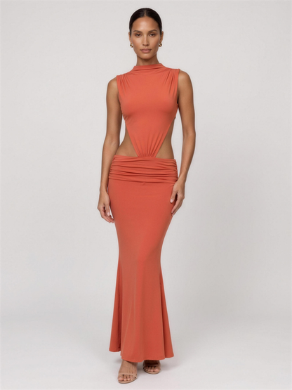 Burnt Orange Cutout Fishtail Maxi Dress - Burnt Orange