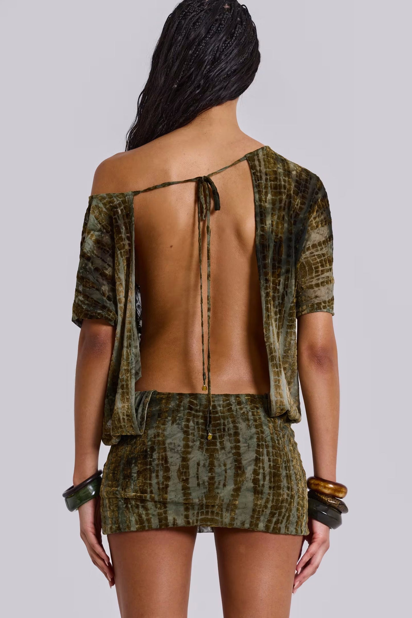 Olive Print Off Shoulder Mini Dress