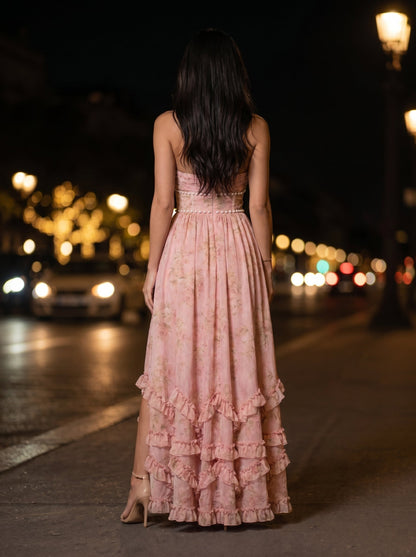 Blue Floral Halter Slit Maxi Dress - Rose, back