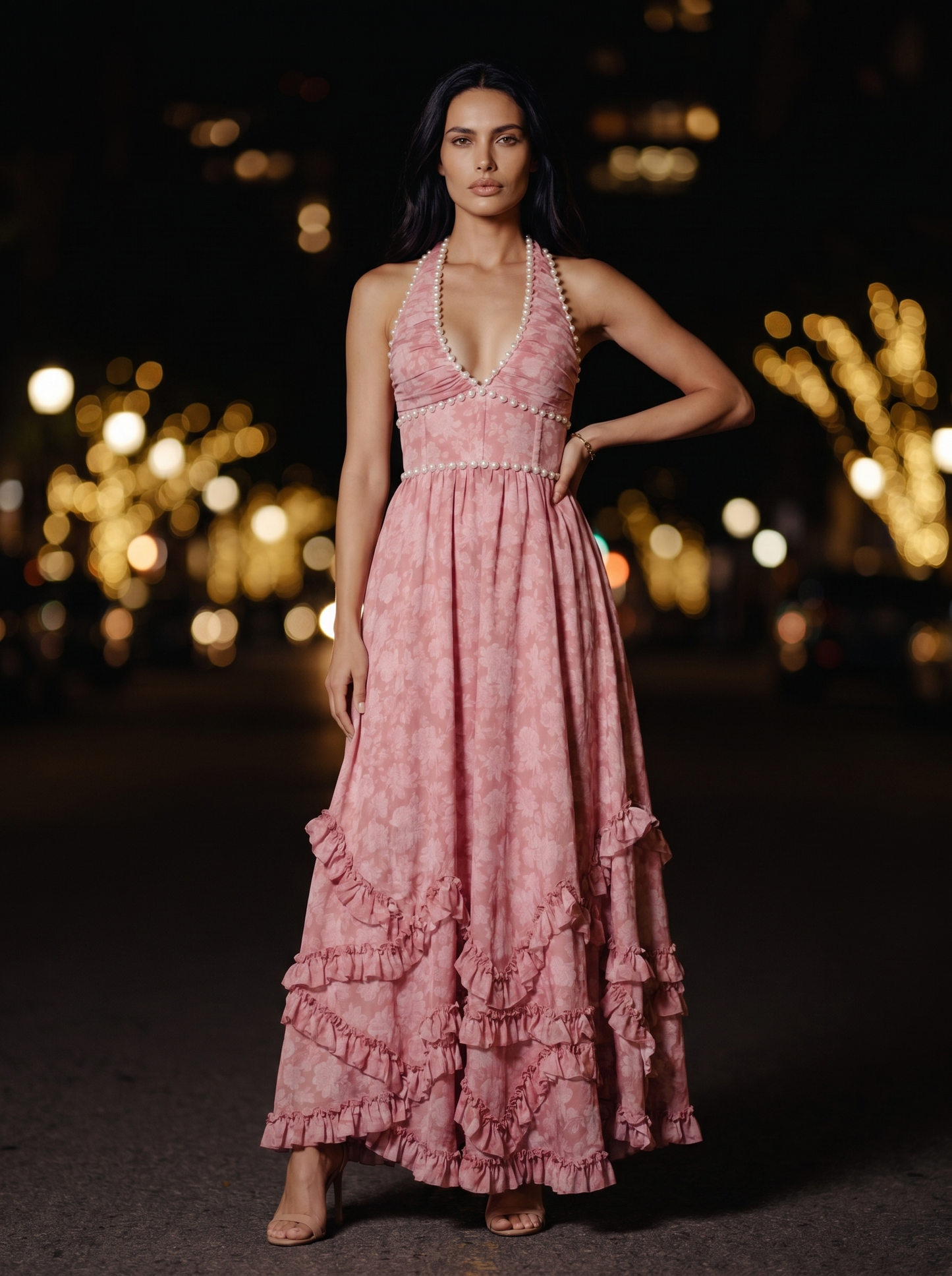 Blue Floral Halter Slit Maxi Dress - Blush Petal