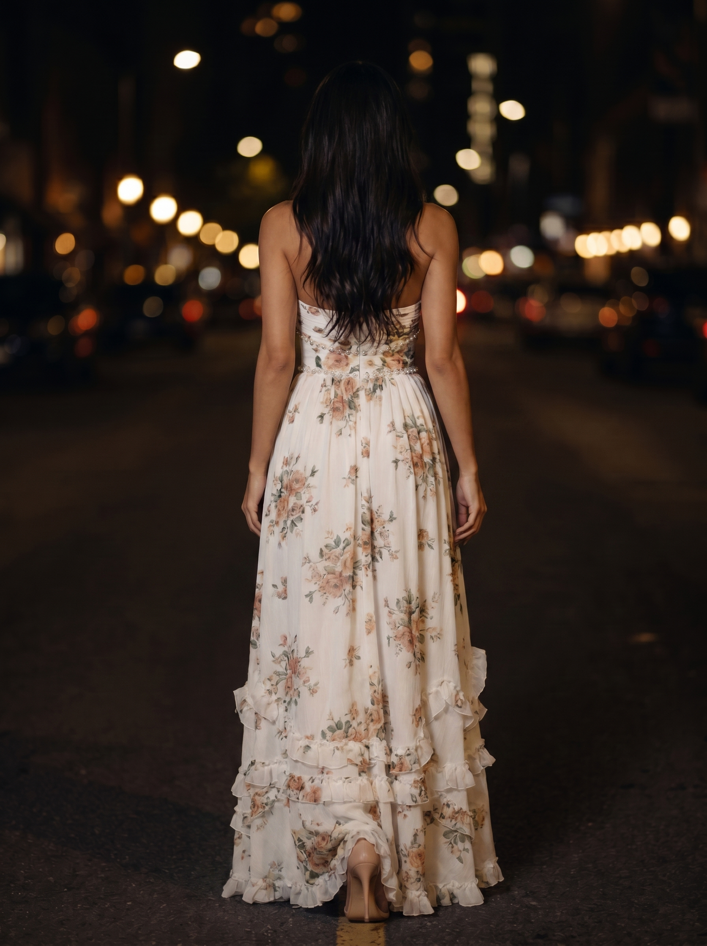 Blue Floral Halter Slit Maxi Dress - Blue, back