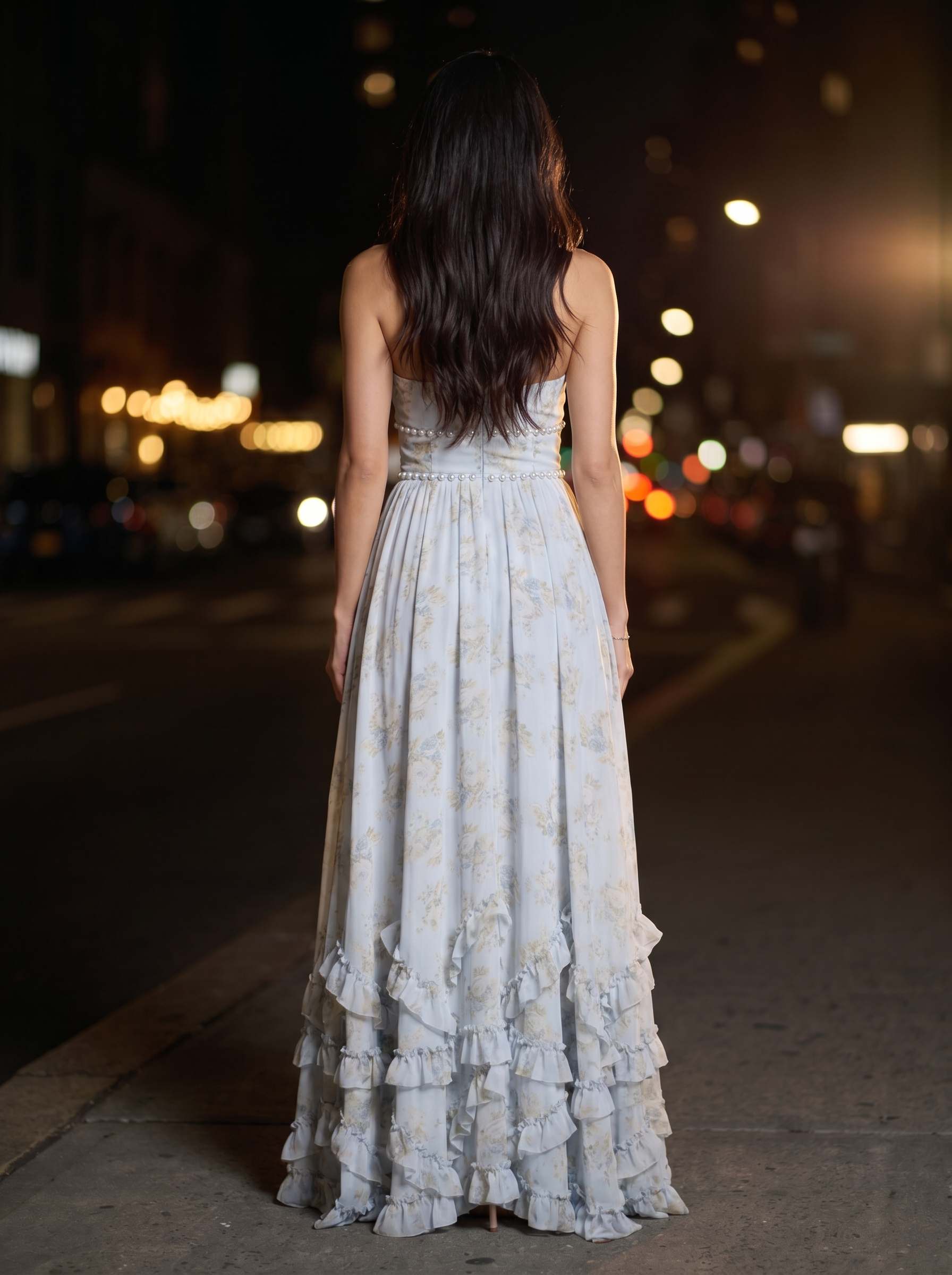 Blue Floral Halter Slit Maxi Dress - Blue, back