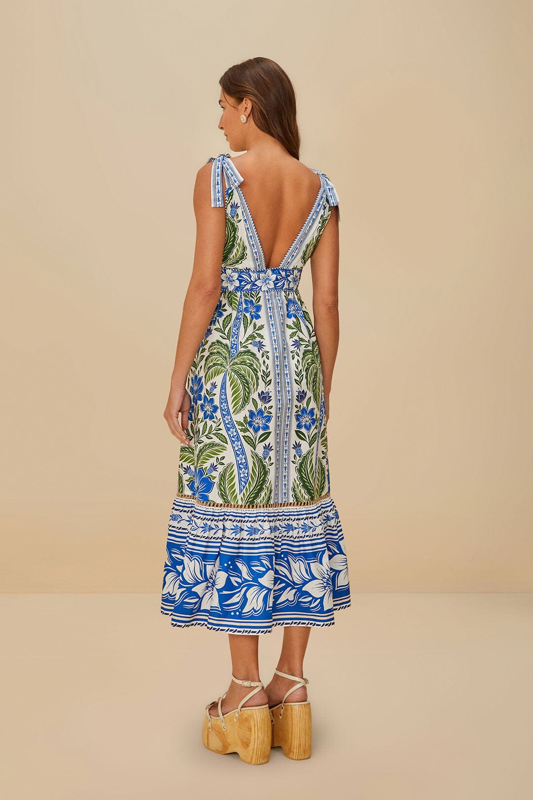 Border Print Floral Midi Dress - White