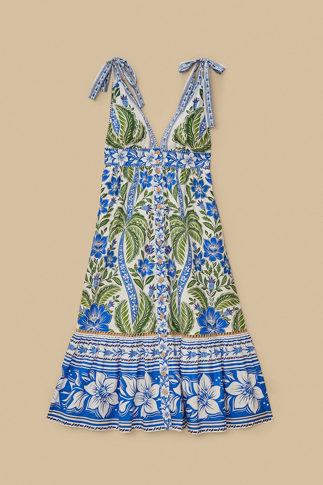 Border Print Floral Midi Dress - White