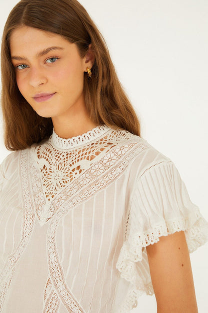 Border Print Floral Midi Dress - White Blouse With AppliquéS