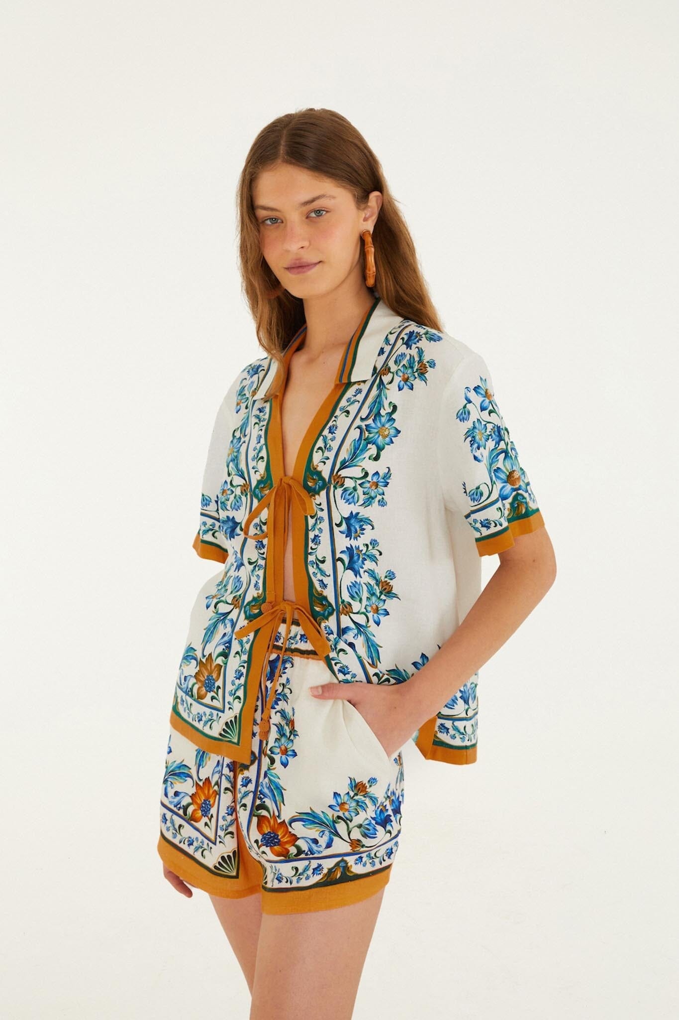 Border Print Floral Midi Dress - White Flora Tile Shorts
