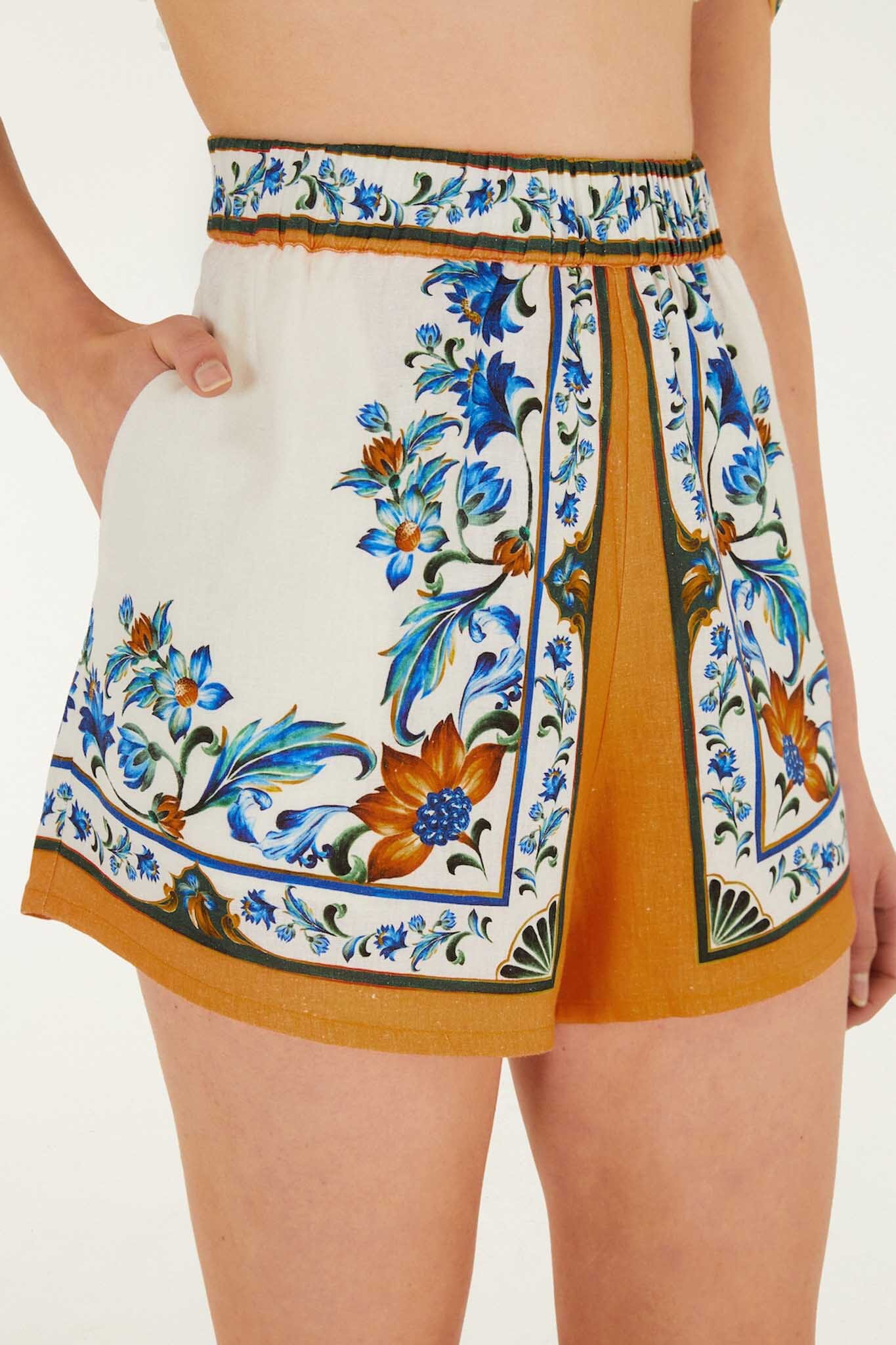 Border Print Floral Midi Dress