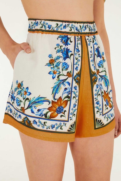 Border Print Floral Midi Dress