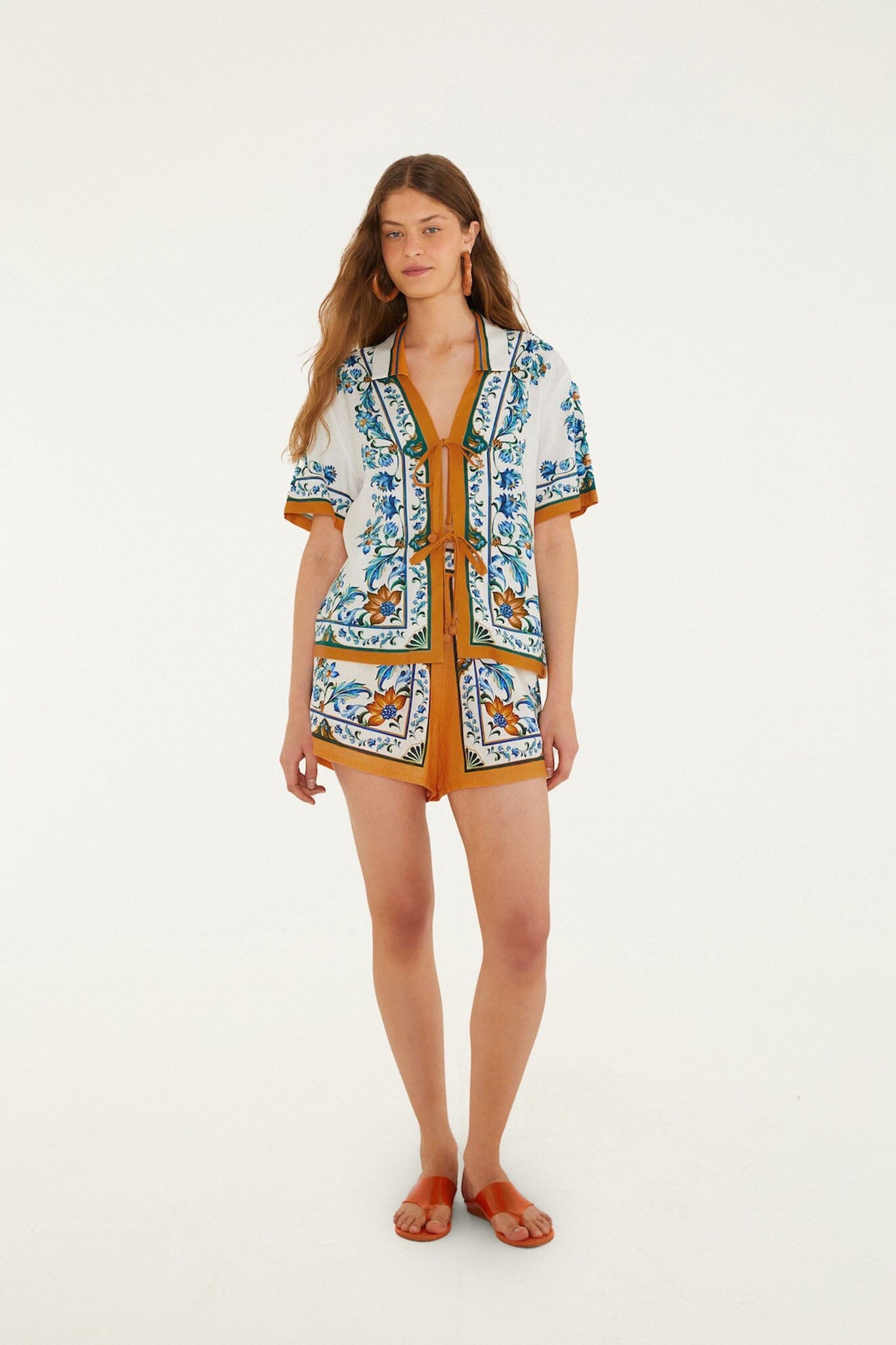 Border Print Floral Midi Dress