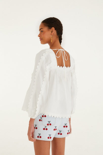 Border Print Floral Midi Dress - White
