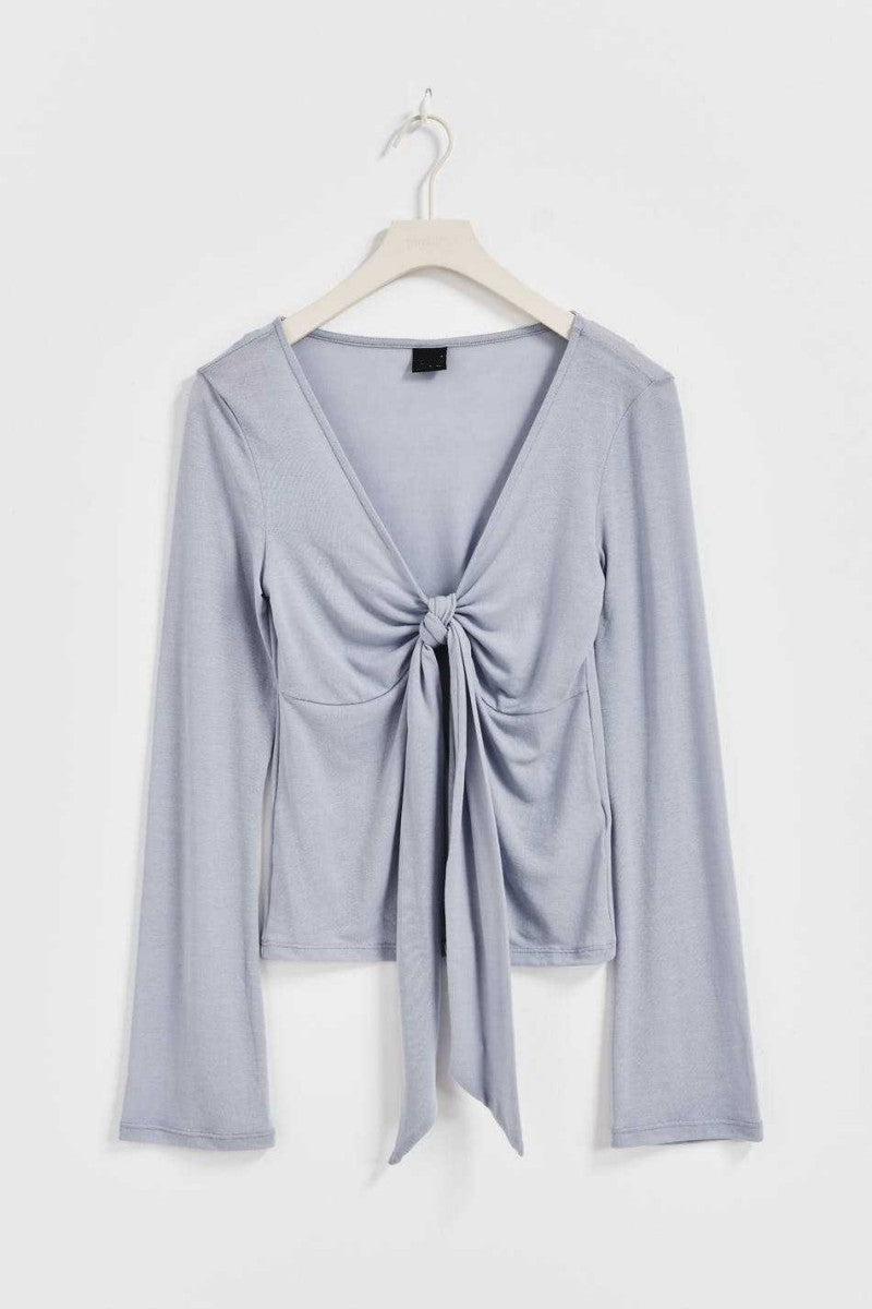 Pale Pink Tie Front Long Sleeve Top