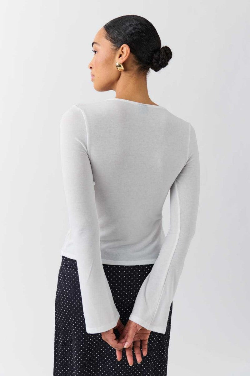 Pale Pink Tie Front Long Sleeve Top