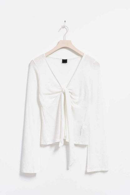 Pale Pink Tie Front Long Sleeve Top